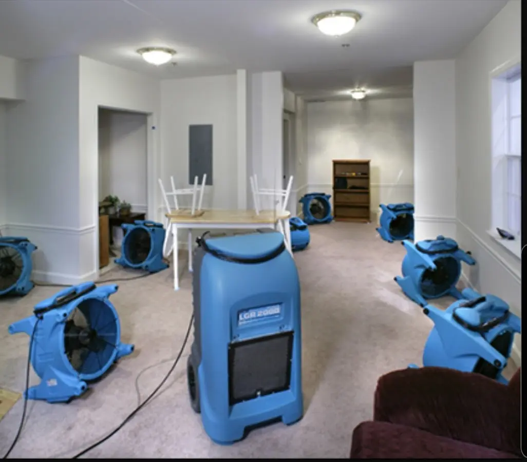 Air movers and dehumidifier setup for Water Damage Restoration in San Juan Capistrano